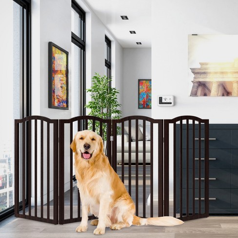 Pet Adobe Freestanding Extra wide Scallop top Folding Pet Gate Brown Target