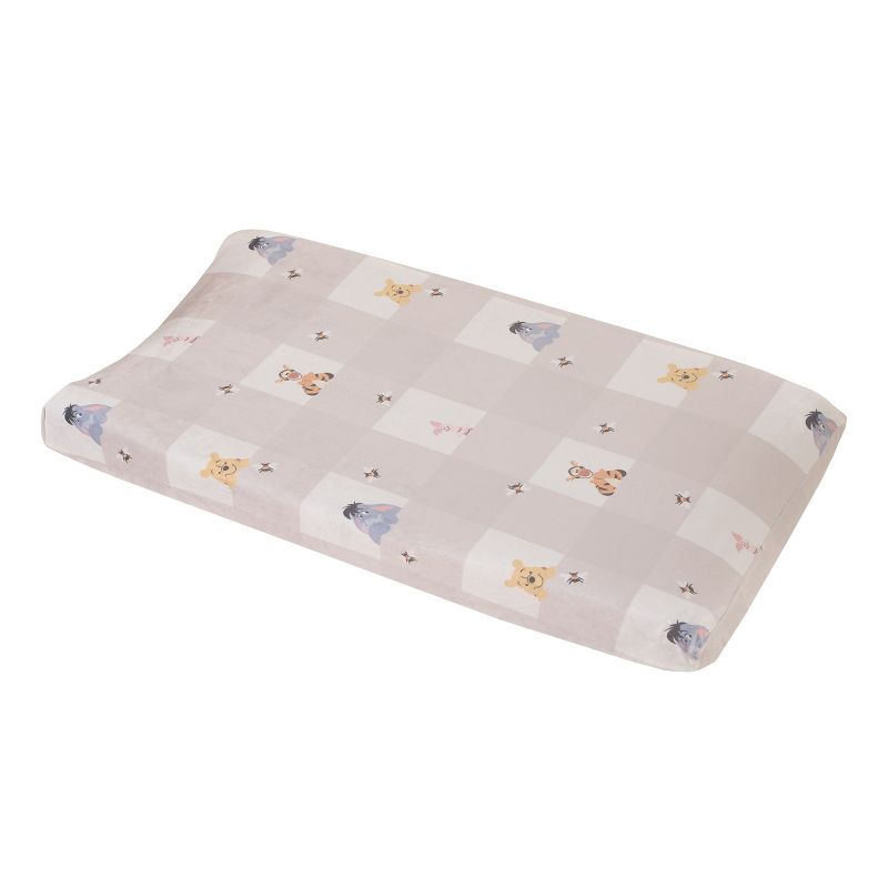 Disney Winnie the Pooh Hugs and Honeycombs Grey and White Plaid with Piglet, Tigger and Eeyore Contoured Changing Pad Cover, 1 of 5