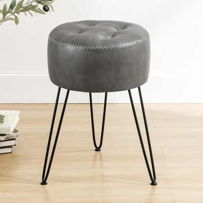 Arceso Vanity Stool, 19" Tufted Faux Leather Makeup Chair with Metal Legs, Foot Ottoman for Bedroom or Living Room