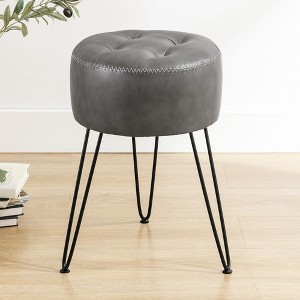 Arceso Vanity Stool, 19" Tufted Faux Leather Makeup Chair with Metal Legs, Foot Ottoman for Bedroom or Living Room - 1 of 4