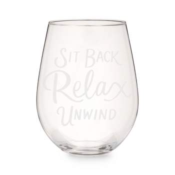 Twine Sit Back Relax & Unwind, Etched Stemless Wine Glass, Fun Wine Gifts, Clear Finish