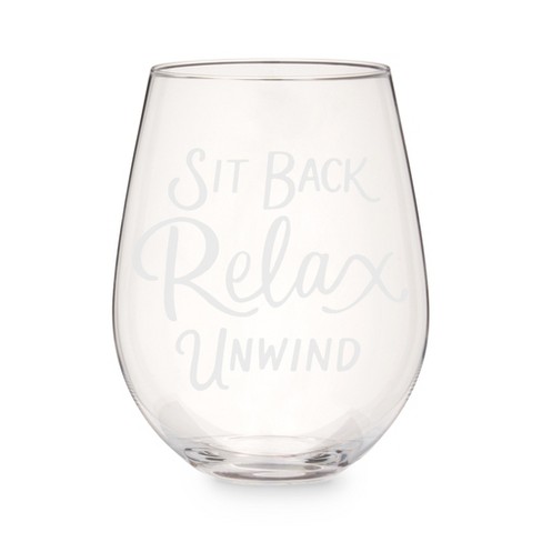 Twine Sit Back Relax & Unwind, Etched Stemless Wine Glass, Fun