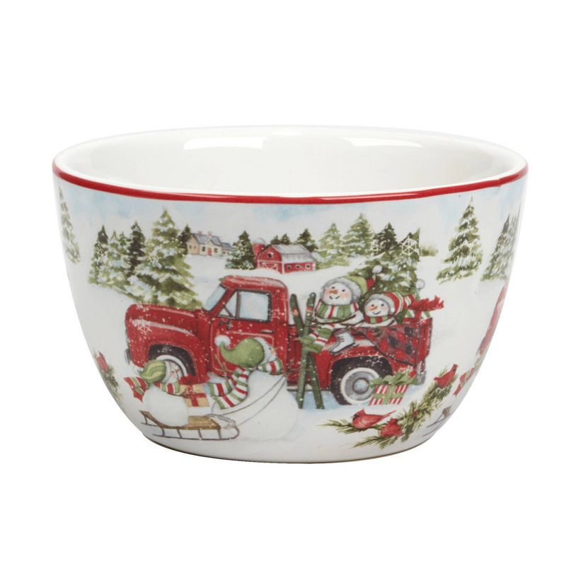 Set of 4 Red Truck Snowman Dining Ice Cream Bowls - Certified International, 5 of 8