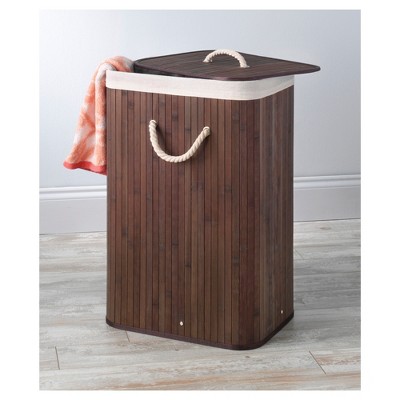 Whitmor Rectangular Dark Bamboo Hamper with Rope Handles