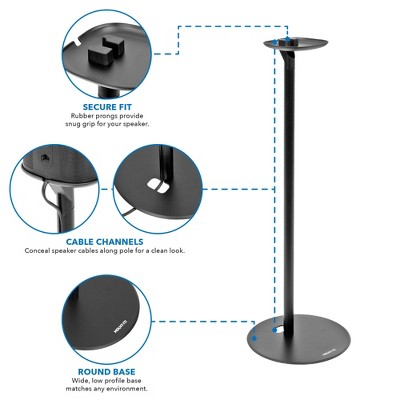 Matte Black Aluminum and Steel Speaker Floor Stand with Cable Management
