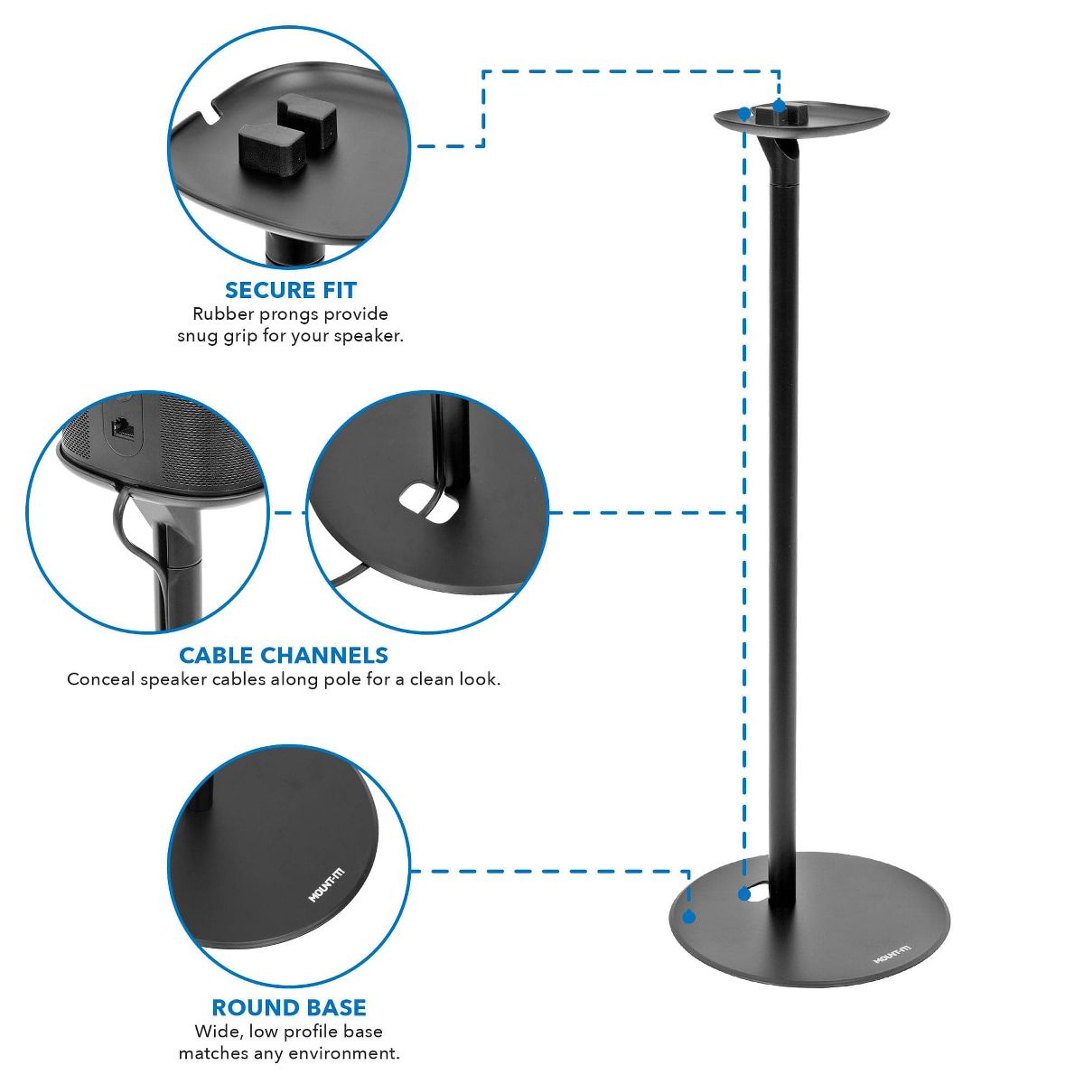 Mount-It! Speaker Floor Stand for Sonos One, SL, and Play:1 [28" Tall] Built-in Cable Management, Lightweight, Space Saving, Enhanced Surround Sound - thumbnail 5