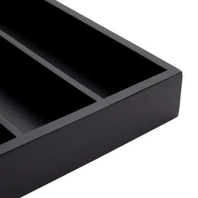 Black Bamboo 6-Slot Silverware Drawer Organizer Tray