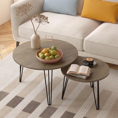 NicBex Modern Nesting Coffee Table Set of 2,Round Marble Tabletop & Sturdy Metal Legs,Center Table for Living Room