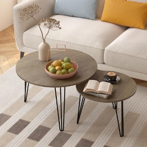 NicBex Modern Nesting Coffee Table Set of 2,Round Marble Tabletop & Sturdy Metal Legs,Center Table for Living Room - 1 of 4