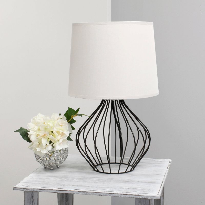 Geometrically Wired Metal Table Lamp with Fabric Shade - Simple Designs, 4 of 10