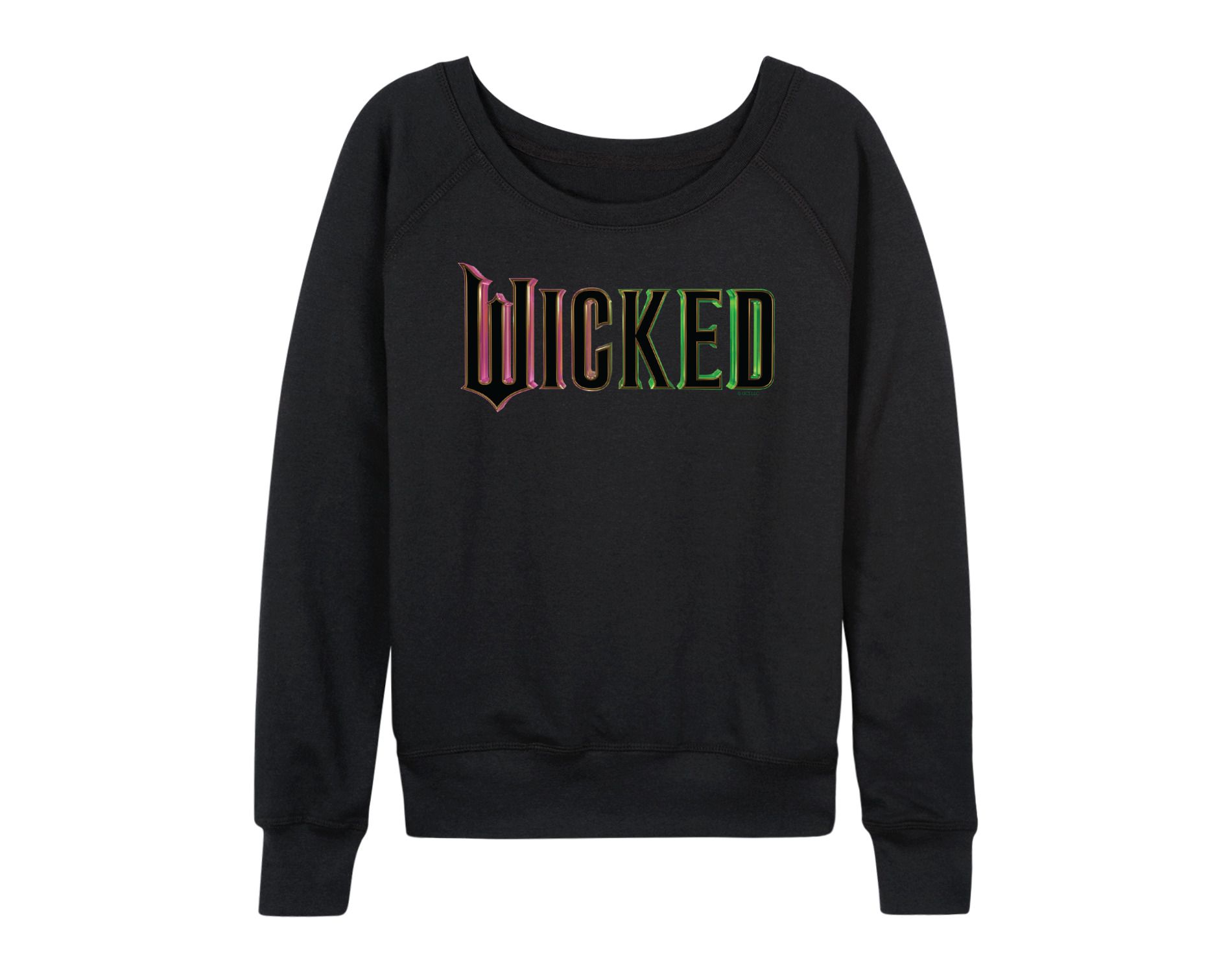 Women's - Wicked - Theatrical Movie Logo Lightweight French Terry Wide Neck Long Sleeve Graphic Shirt