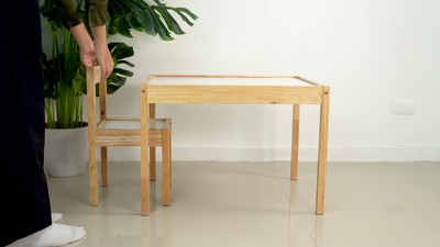 PJ Wood 3 Piece Natural Rubberwood Table and Chairs Set with White Wipeable Surface