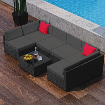 Nestl 7 Piece Outdoor Patio Furniture Set, Black Wicker Patio Furniture ...