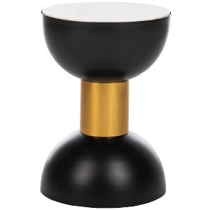 Zephyr Round Accent Table - White Marble/Black/Gold - Safavieh. - 1 of 4