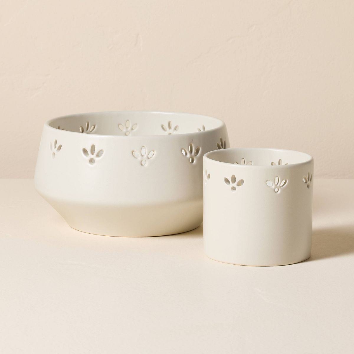 Small Perforated Ceramic Candle Cream 6oz - Hearth & Hand™ with Magnolia - thumbnail 4