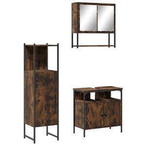 vidaXL 3-Piece Smoked Oak Bathroom Furniture Set with Wall-Mounted Mirror Cabinet, Sink Cabinet, Spacious Bathroom Storage, Engineered Wood - 1 of 4