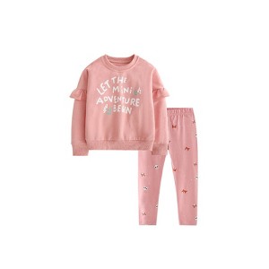 MyKids-USA Spring and Autumn Girls Letters Pattern Long Sleeves Pullover and Cartoon Pants Clothing Set - 1 of 4