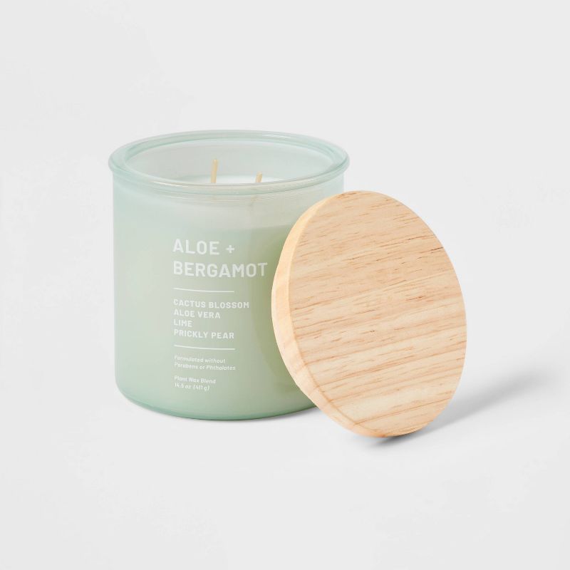 Tinted Glass Aloe + Bergamot Jar Candle Light Green - Threshold™, 3 of 10