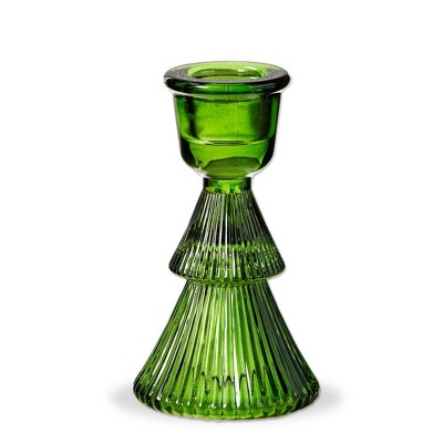 tag Glass Ribbed Tree Taper Holder Sm Green