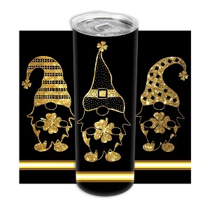 Golden Glamourous Glittered St. Patrick's Day Shamrock Gnomes 20 ounce Stainless Steel Travel Tumbler with Lid For Your On The Go Beverages - 1 of 4