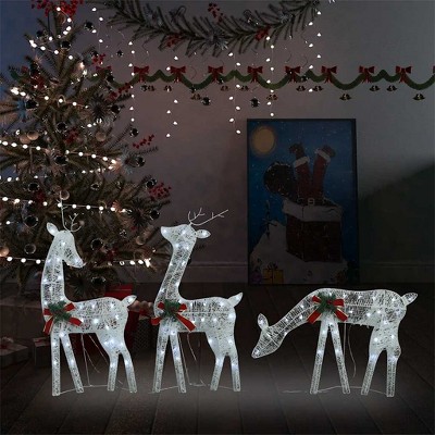 VidaXL Christmas Reindeer Family 106.3 in.x2.8 in.x35.4 in. White Cold White Mesh