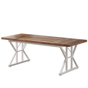 Lirago,Farmhouse Dining Table - Vintage Brown Top, White Trestle Base, Rustic Dining for 6 People - 1 of 4
