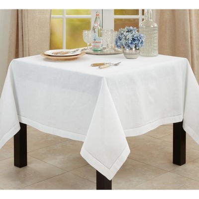 White Hemstitched Cotton Linen Square Tablecloth