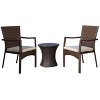 GDFStudio Angelica Outdoor Wicker and Iron 3 Piece Chat Set with Water Resistant Cushion, Brown/Beige - 2 of 4