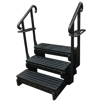 Confer Plastics 36 Inch Durable 3 Signature Spa Step with Non Skid Treads and Curved Handrails for Swimming Pool and Hot Tub Entry, Black