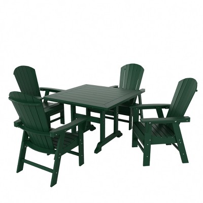 WestinTrends 5 Piece Outdoor Patio Dining Square Table and Shell Back Armchair Set