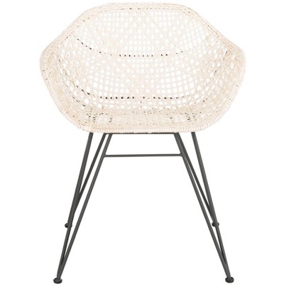 Jadis Leather Woven Dining Chair (Set of 2) - White/Dark Grey - Safavieh