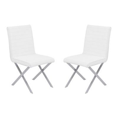 Set of 2 Tempe Contemporary Dining Chair in White Faux Leather with Brushed Stainless Steel Finish - Armen Living