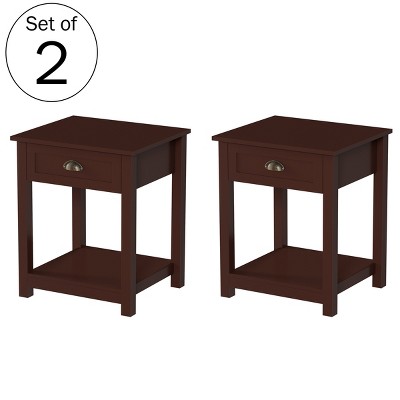 Lavish Home Shaker Style End Table with Drawer, Umber Brown, Set of 2
