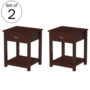 Lavish Home Shaker Style End Table with Drawer, Umber Brown, Set of 2 - 1 of 4