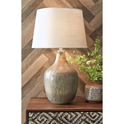 Mari Gray and Gold Mercury Glass Table Lamp with Drum Shade