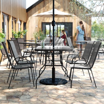 Gray Metal and Fabric 5-Piece Outdoor Dining Set with Glass Table