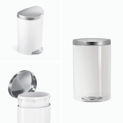 White Stainless Steel Semi-Round 6L Step Trash Can