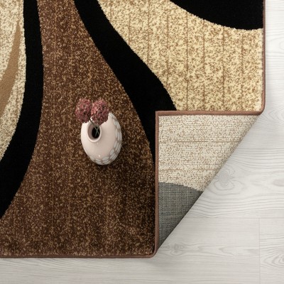 Beige and Brown Swirl Pattern Rectangular Synthetic Area Rug 5' x 7'