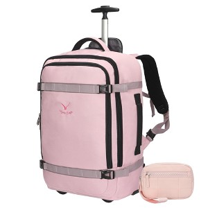 Hynes Eagle 22 inch Rolling Backpack Wristlet Wallet Set-Pink - 1 of 4