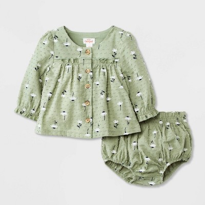 Image of Baby Girls' Clip Dobby Top & Bottom Set - Cat & Jack™ Sage Green 0-3M