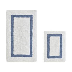 Hotel 2 PC Bath Rug 100% Premium Cotton Tufted Weave Two Tone Reversible Bathroom Rug, Super Soft Absorbent, Machine Washable Bath Mat - 1 of 4