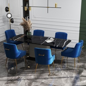 SEYNAR Modern Glam Boucle Pleated Velvet Dining Chair or Vanity Chair Set of 6 with Rear Handle - 1 of 4