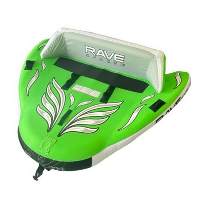RAVE Sports 3 Person Inflatable Durable Nylon Wake Hawk Towable Boating Water Tube Raft with 6 Handles, Knuckle Guards, and 2 Air Chambers, Green