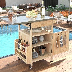 40.5" Outdoor Grill Cart with Stainless Steel Top, Rolling Buffet Serving Cart with Drop Leaf, Patio Kitchen Island Cart for Garden Poolside - 1 of 4