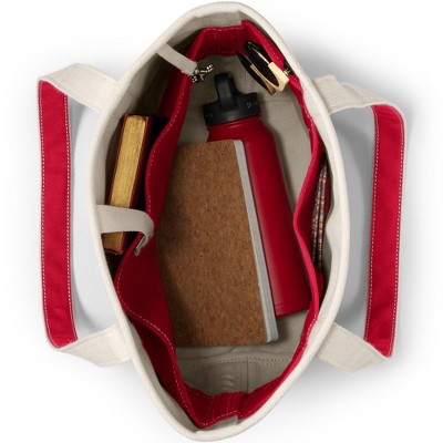 Medium Natural and Red Canvas Crossbody Tote Bag