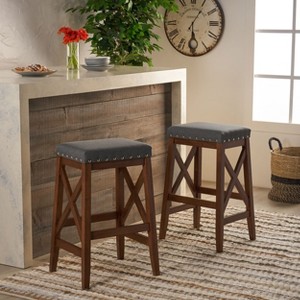 TOAOTBNBOB Upholstered Bar Stools with X-frame Design, Modern Bar Chairs with Nailhead Accents, Kitchen Island Counter Height Barstools - 1 of 4