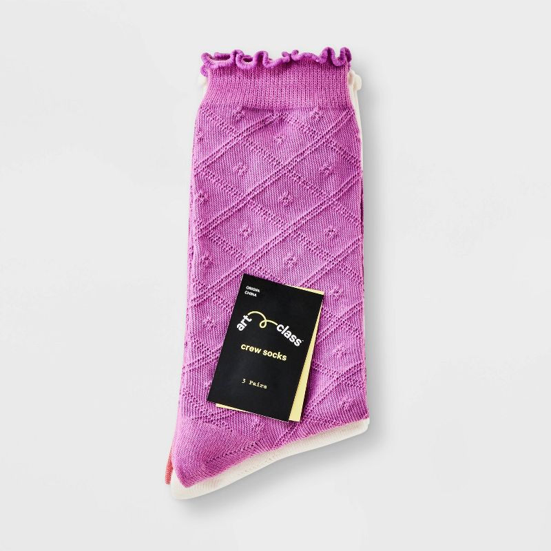 Girls' 3pk Fashion Ruffle Crew Socks - art class™ Purple, 3 of 5
