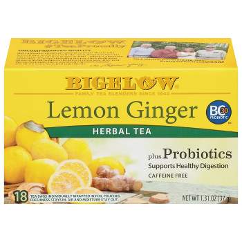 Bigelow Lemon Ginger Plus Probiotics Herbal Tea Bags - 18ct