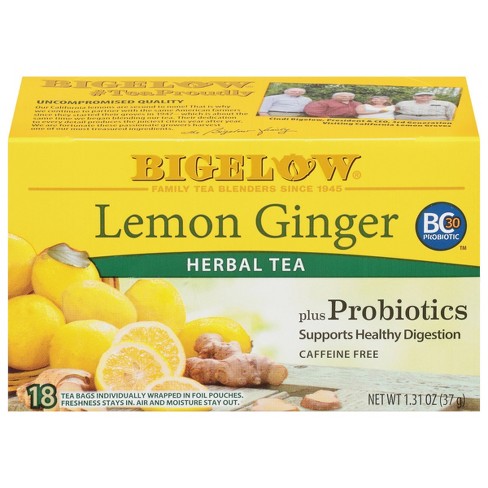 Bigelow Lemon Ginger Plus Probiotics Herbal Tea Bags - 18ct - image 1 of 4