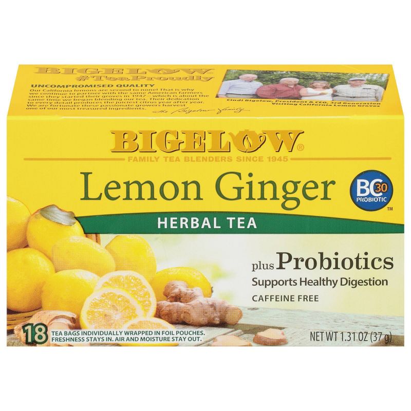Bigelow Lemon Ginger Plus Probiotics Herbal Tea Bags - 18ct, 1 of 9